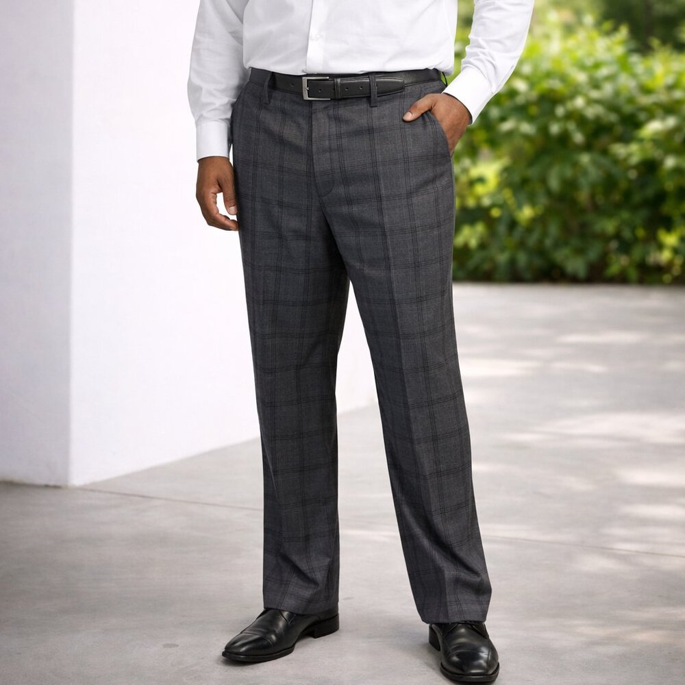 Shaquille O’Neal Big & Tall Grey Plaid Dress Pants - Size 48W x 32L - NWT